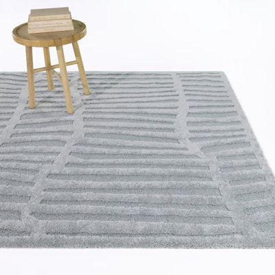 Calliope Teal Organic Stripe Area Rug