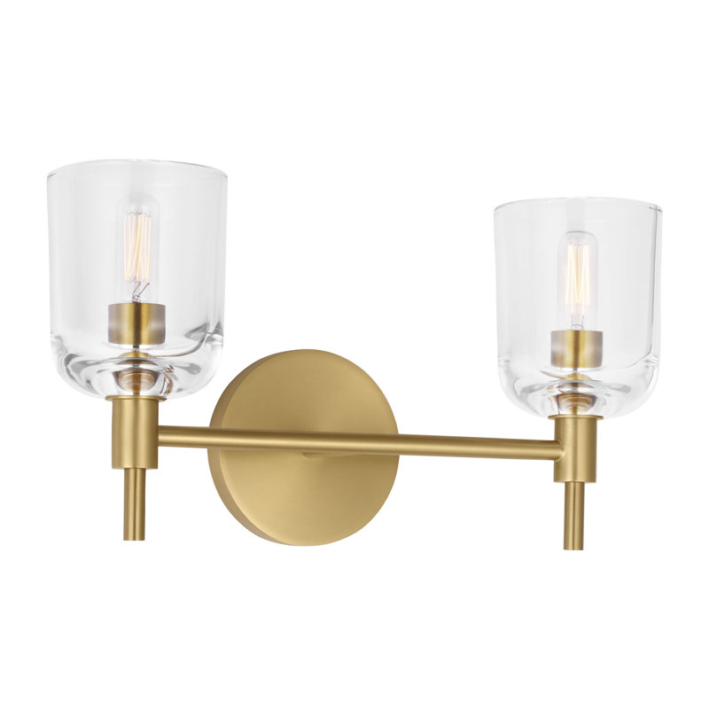 Thom Filicia Coury Bathroom Bedroom Wall Fixture With Clear Shade, Burnished Brass, 2 Lights, 8.125" H x 15" W x 5.875" D
