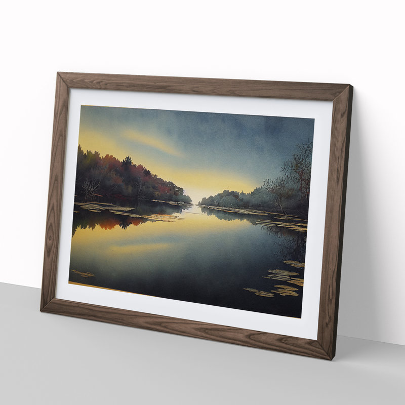 XH1022-8603X Sunrise Pond - Single Picture Frame Print, 25cm H x 34cm W x 2cm D, Walnut Framed