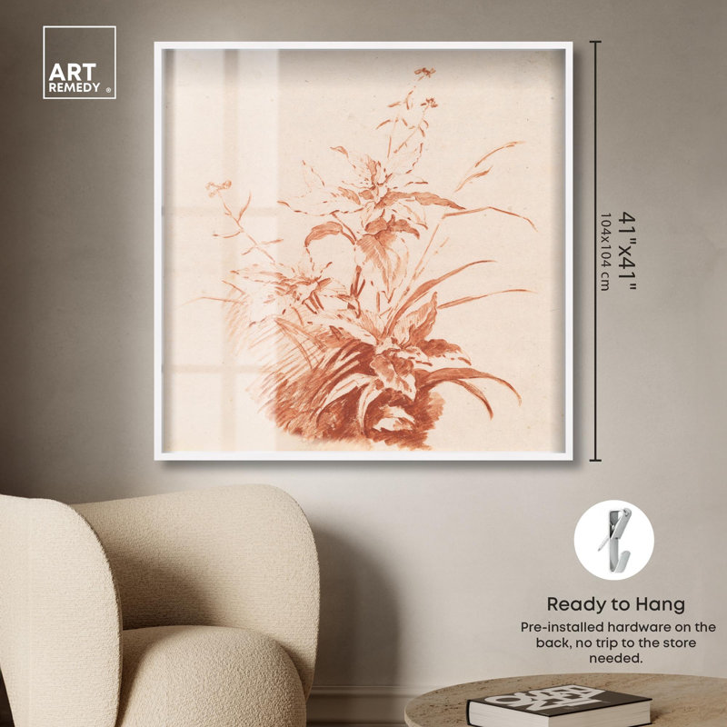 «Red Chalk Plant II», reproduction botanique par Art Remedy, H 41 po x l 41 po, Blanc