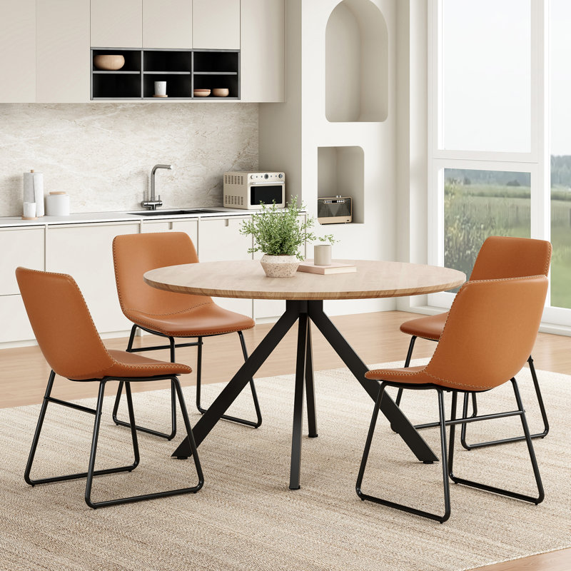 Chaise rembourrée en similicuir Ipke, Brun whisky