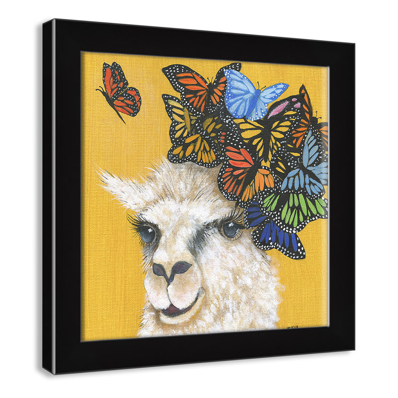 Art sur toile llama, H 14 po x l 14 po x P 0,625 po, Cadre noir