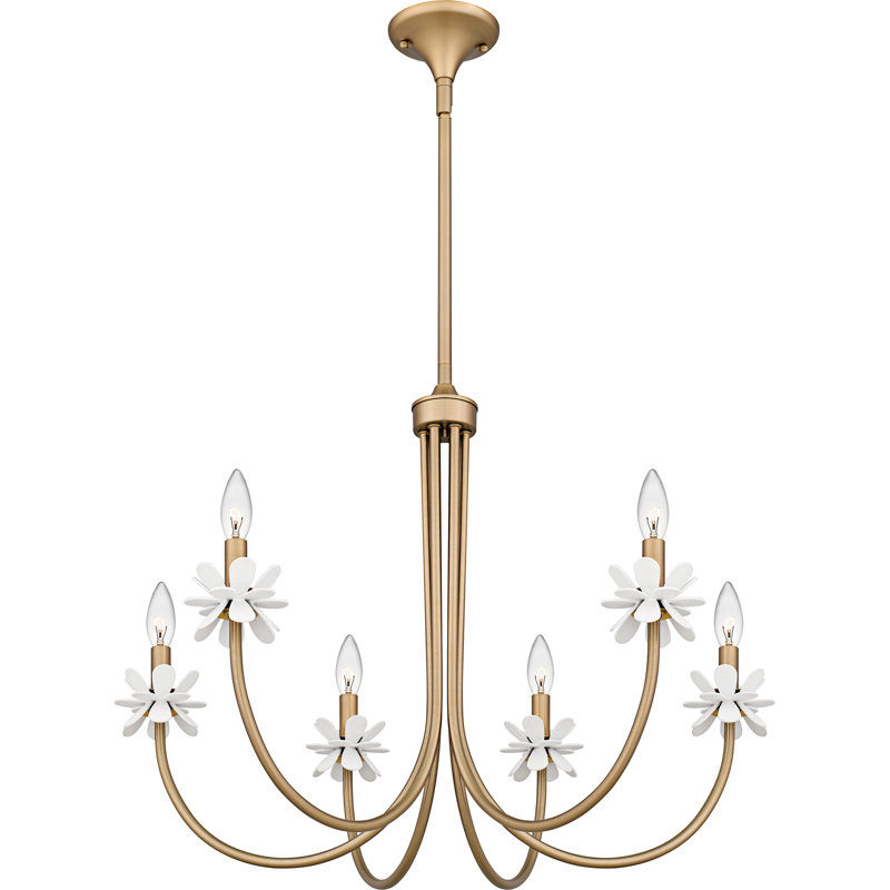 Lustre en bronze doré Moulden, H 21,5 po x l 30 po x P 30 po, 6 lumières