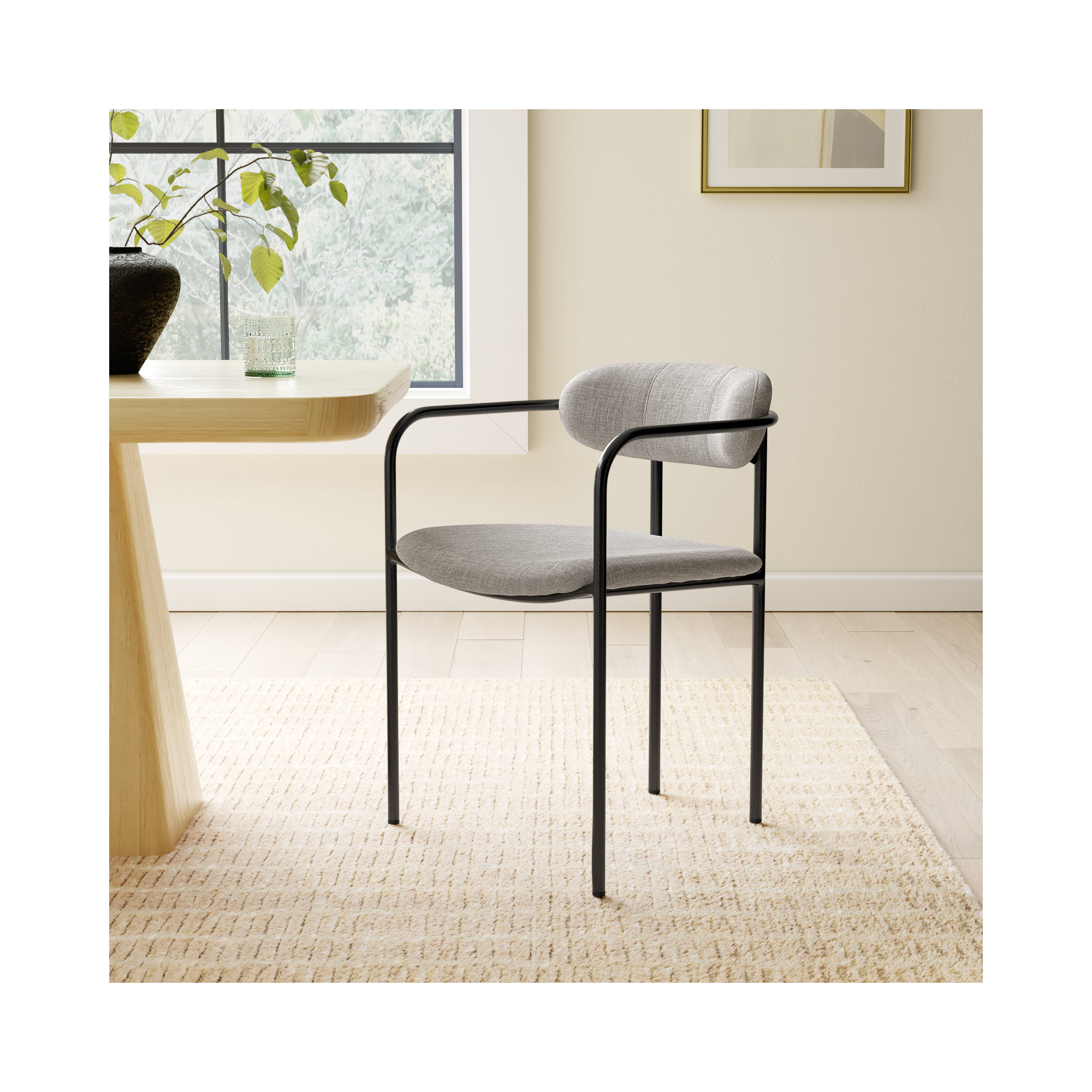 Belarus Upholstered Ladder Back Arm Chair, Black, Gray