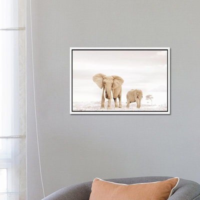 White Elephant Mom & Baby by Klaus Tiedge - Print on Canvas