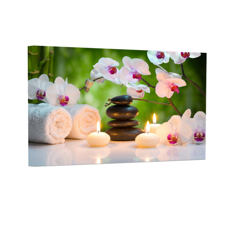 Bougies tendance, pierres, orchidées, bambou, cadre paisible, H 16 po x l 24 po