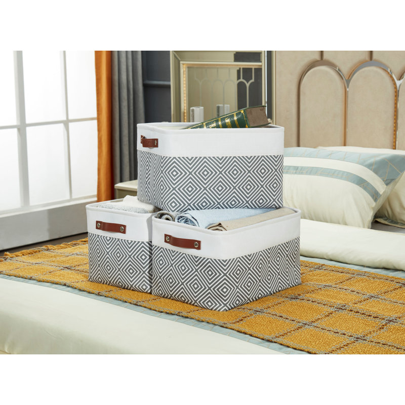 Bac de rangement pliable | Panier pliable en tissu robuste avec poignées, motifs carrés
