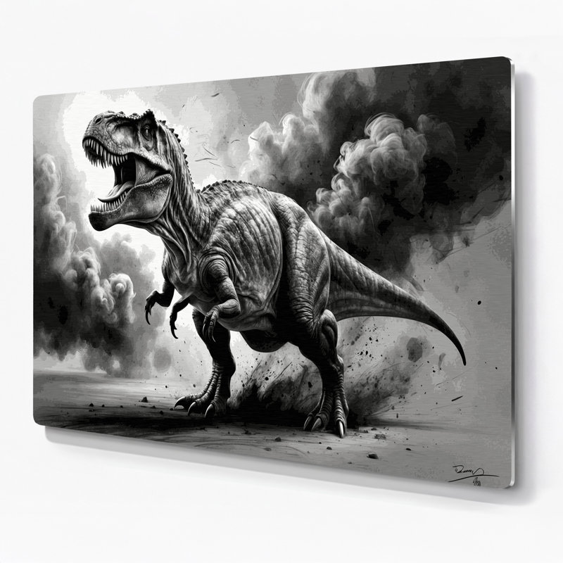 Dinosaure, art mural brun en métal, H 11 po x l 14 po