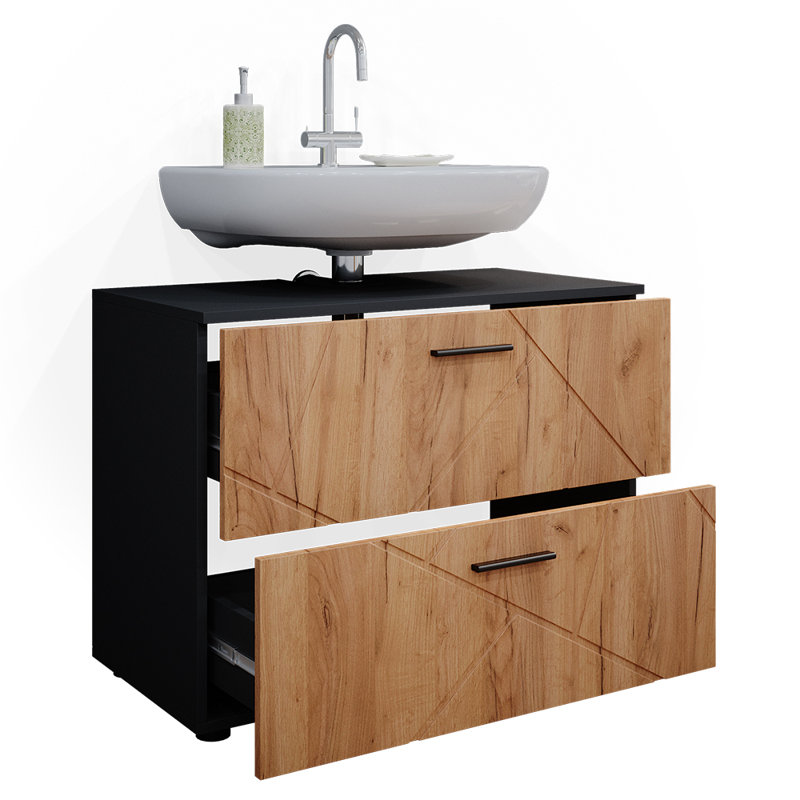 Biftu 80Cm Single Bathroom Vanity Base only, Anthracite/Oak