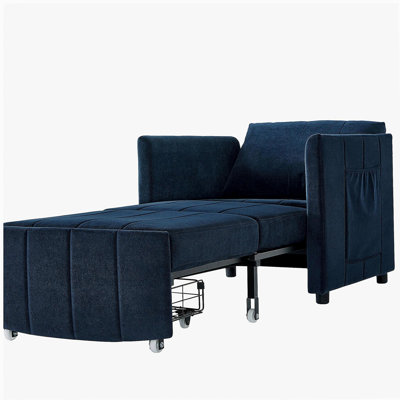 Canapé-lit convertible en tissu, canapé-lit coulissant de 31,5 po, avec dossier réglable à 5 positions, poche latérale et panier de rangement, fauteuil-lit pliant, fauteuil inclinable, convient au salon, appartement, bleu