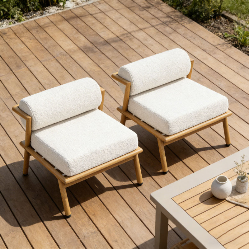 Outdoor Patio Teak Finished Iron Club Chair