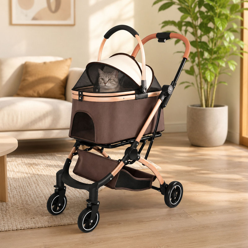 Poussette pliable 2 en 1 pour animaux de compagnie, panier de transport amovible, capacité de 12,7 kg, Kaki