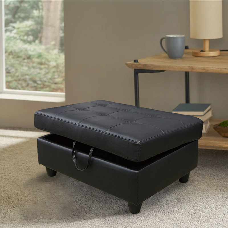 Faux Leather Upholstered Storage Bench, Black