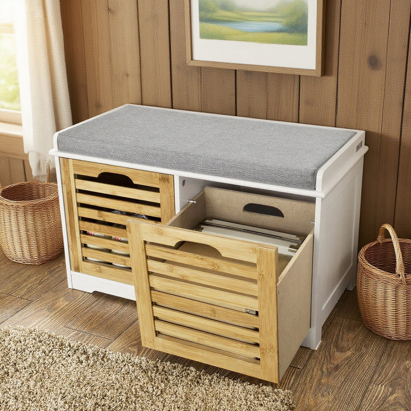Segars Polyester Upholstered Storage Bench, White/Natural