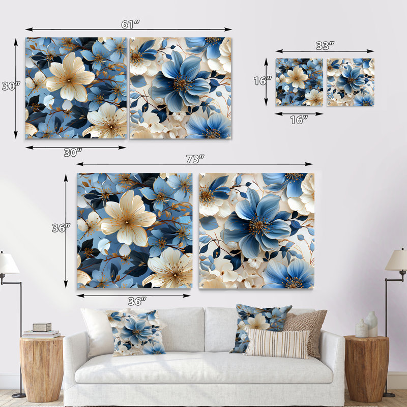 Blue Vintage Romance, H 16 po x l 33 po