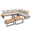 L-Shaped Garden Furniture Set with Reclining Seats, Wood Coffee Tables & Side Tables-226526354