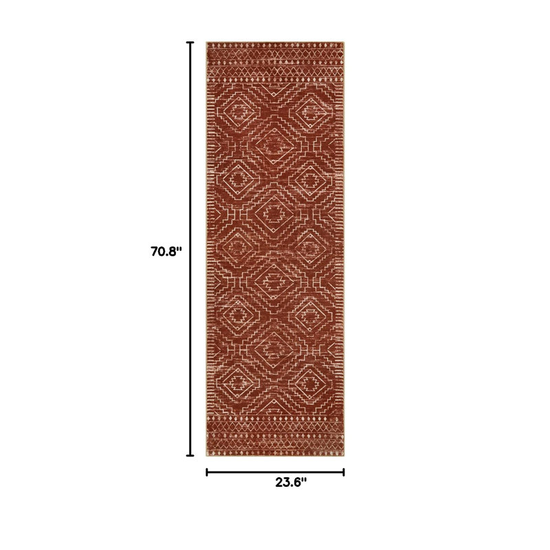 Tribal Geometric Washable Area Rug for Living Room & Bedroom, Non-Slip Moroccan Rug, Runner 2' x 6'