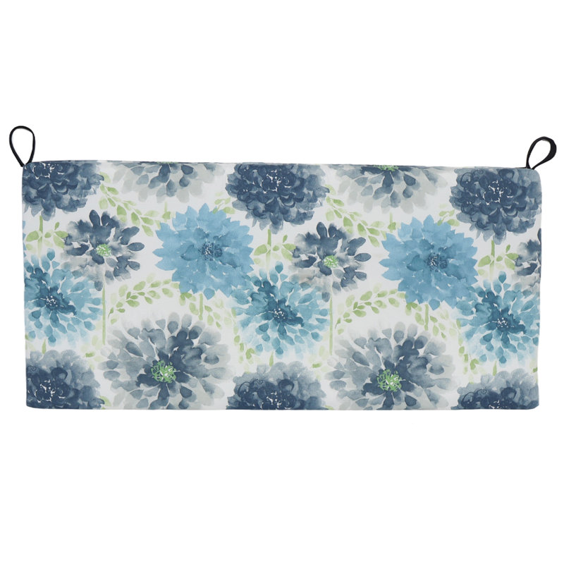 Coussin de causeuse d'extérieur, L 42 po x P 19 po, Blanc / bleu / floral gardénia