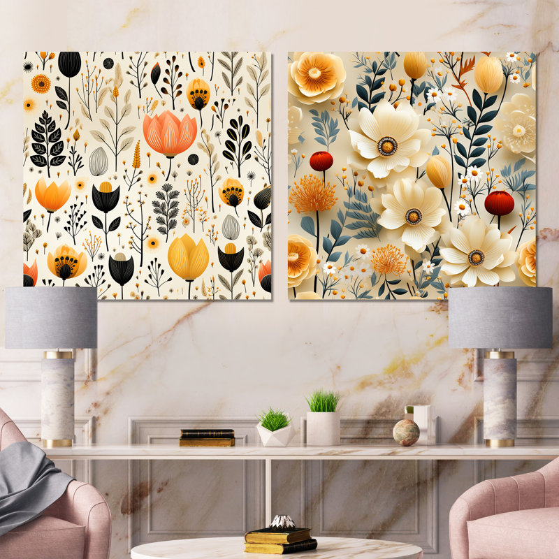 Centerville - Ensemble de 2 carrés décoratifs floraux en métal, H 23 po x l 46 po