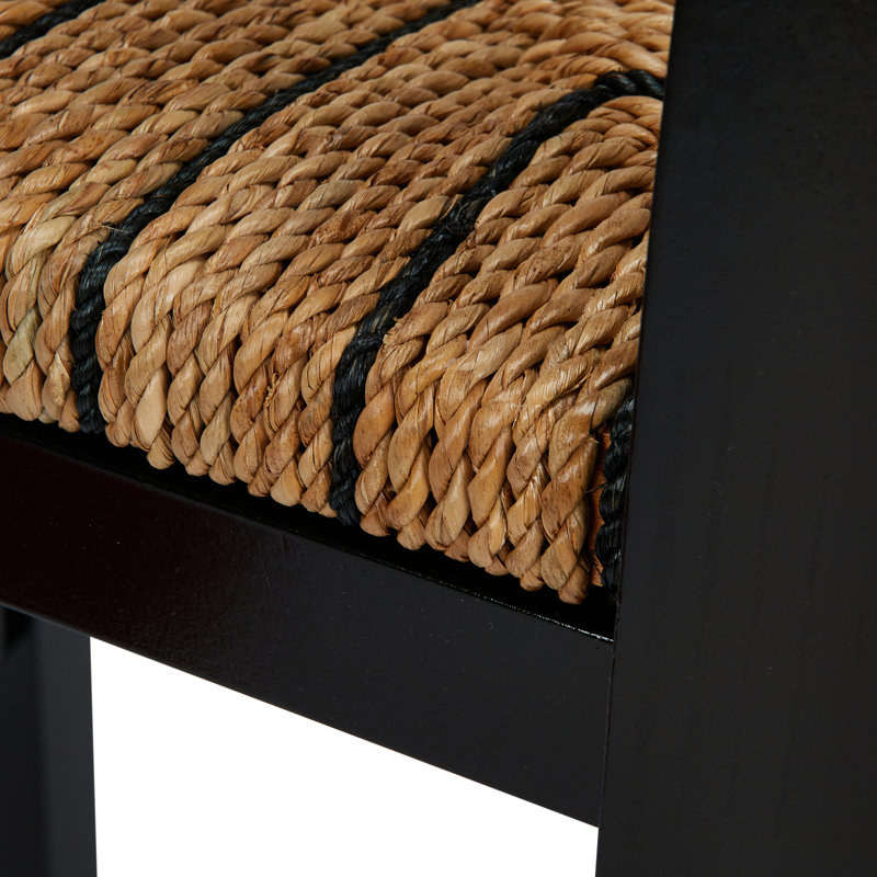 Willowbrook Solid Wood and Natural Woven Seagrass Rope Counter Height Bar Stool, Black Stain
