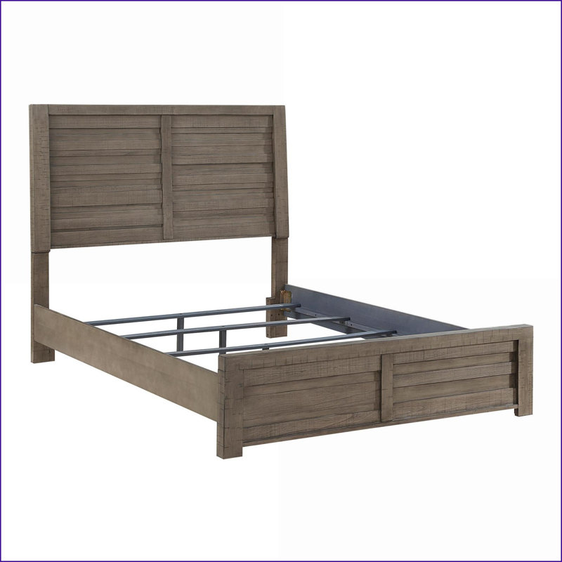 Lit double à panneau double en placage de bouleau gris rustique avec tête de lit en planches pour chambre à coucher