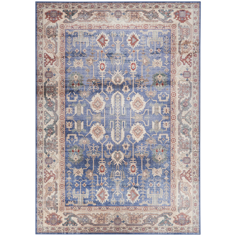 Tapis avec envers antidérapant VNH02-BLUE, Rectangle 3 pi 9 po x 5 pi 9 po