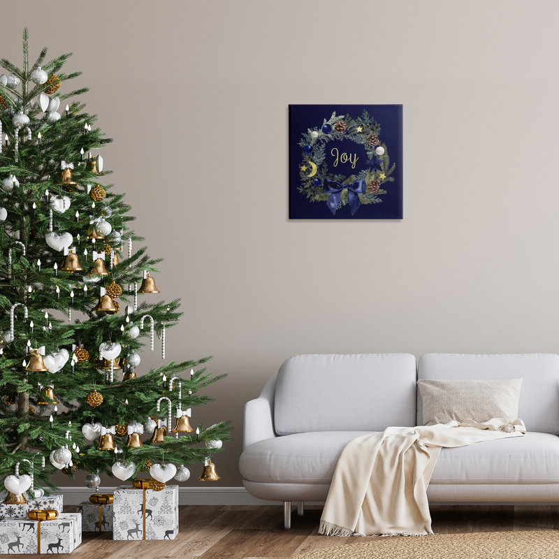 Art mural sur toile Joy Holiday Wreath par Victoria Barnes, H 24 po x l 24 po