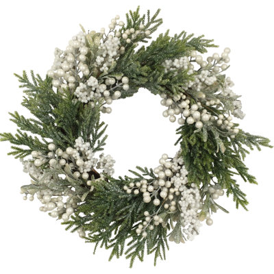 Artificial Christmas Wreath with Frosted Foliage and Berries 20-Inch Unlit