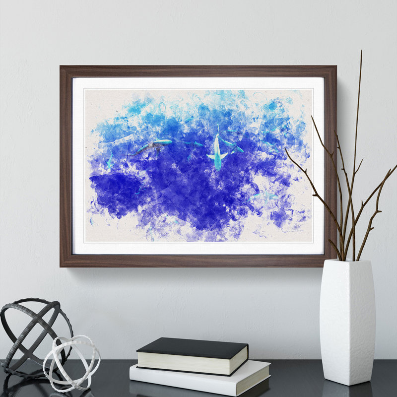 Oahu Sharks - Picture Frame Graphic Art Print, Walnut Framed, 33cm H x 45cm W x 2cm D