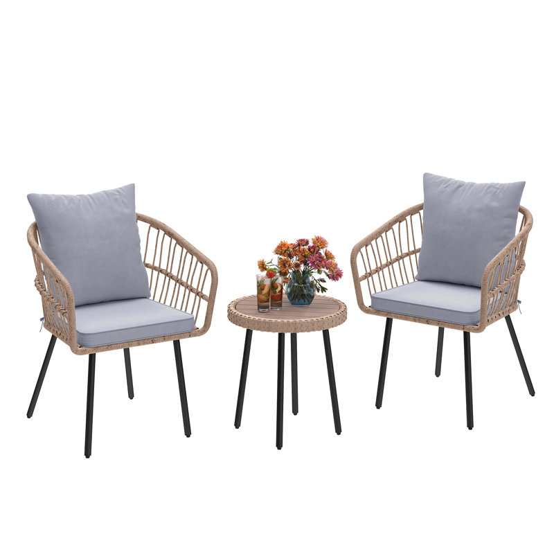 Catilyn 3 Piece Seating Group with Cushions, Light Brown Frame/Gray Cushion