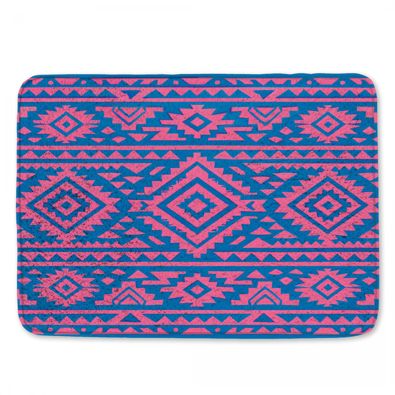 Tapis de bain rose à motif tribal, 34in W x 21in L