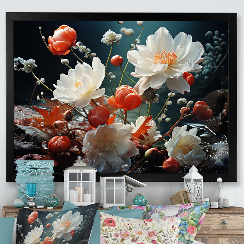 «White Flower Enchantment», reproduction d'art sur toile, H 24 po x l 32 po, Cadre photo argenté