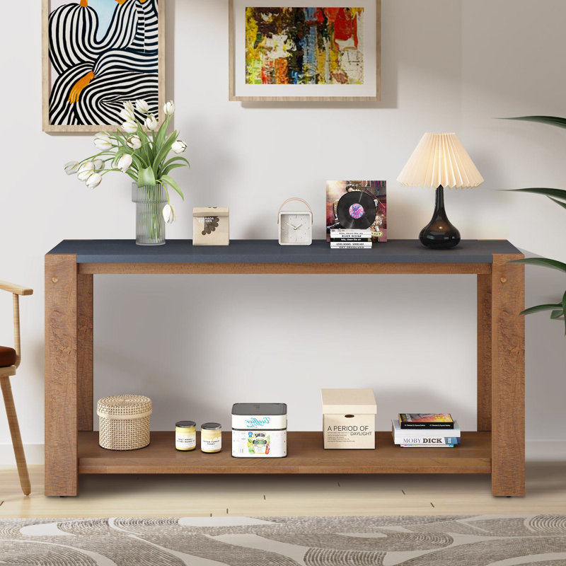 Console en bois massif 59,8 po Neissa, Gris foncé / brun