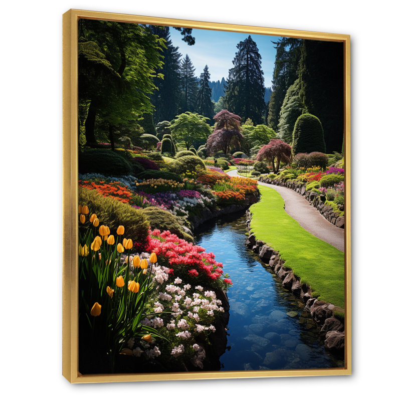 Baskaran " Canada Butchart Gardens II ", 32" H x 24" W x 1" D, Gold Floater Framed