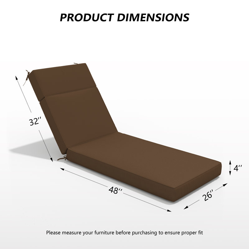 Outdoor 4'' Chaise Lounge Cushions Lounge Chair Cushions 26" W X 80" L (Cushions Only), Chocolate, 2, 26" W x 80" D