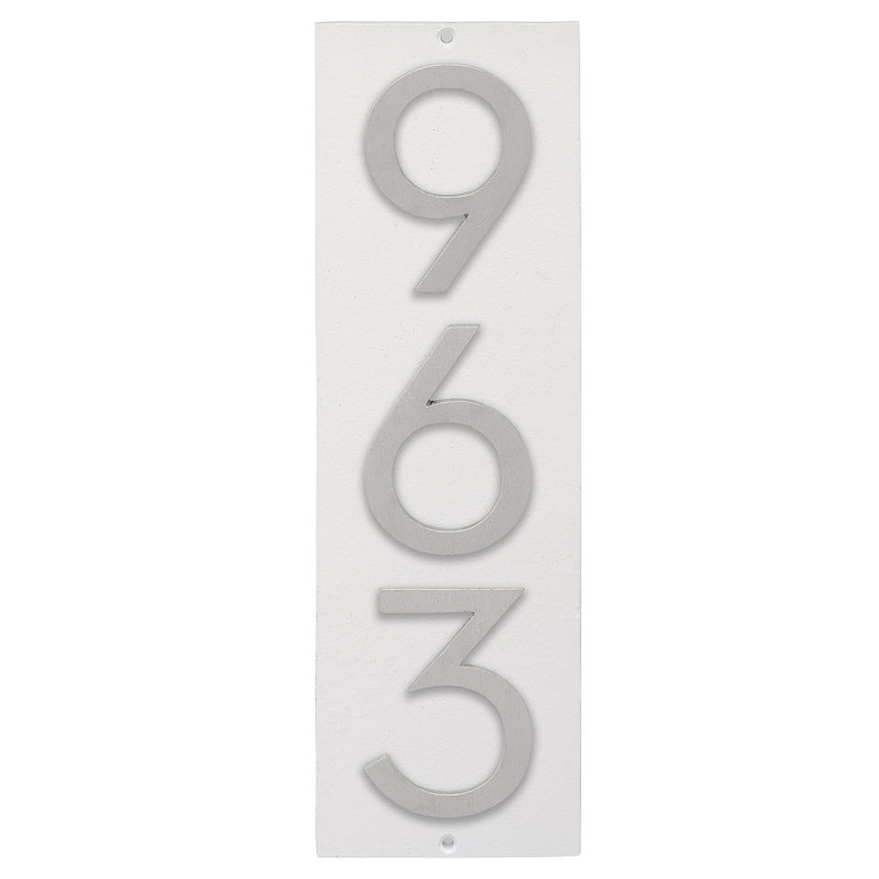 Floating 1-Line Wall Address Plaque, White, Brushed Aluminum, Yes
