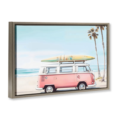 «Bus on Tropical Shores», art mural encadré sur toile flottante, design par Arlington Prints