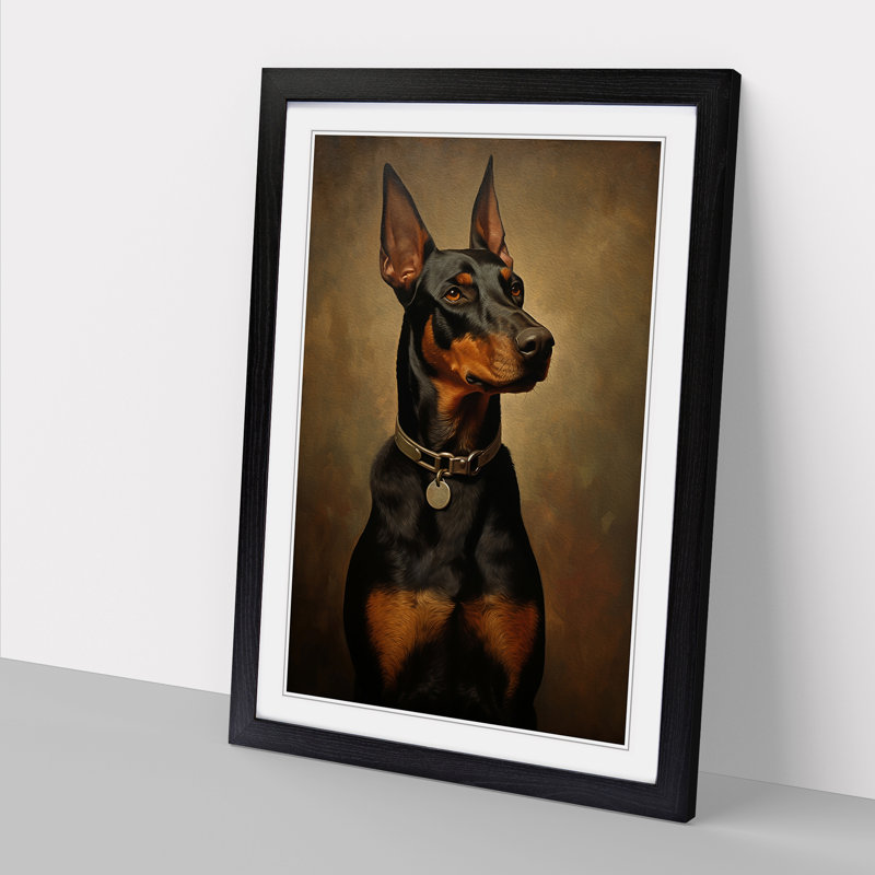 XYZ-FRM-V1223-521 Doberman Classicism - Single Picture Frame Print on Wood, 64cm H x 46cm W x 2cm D, Black