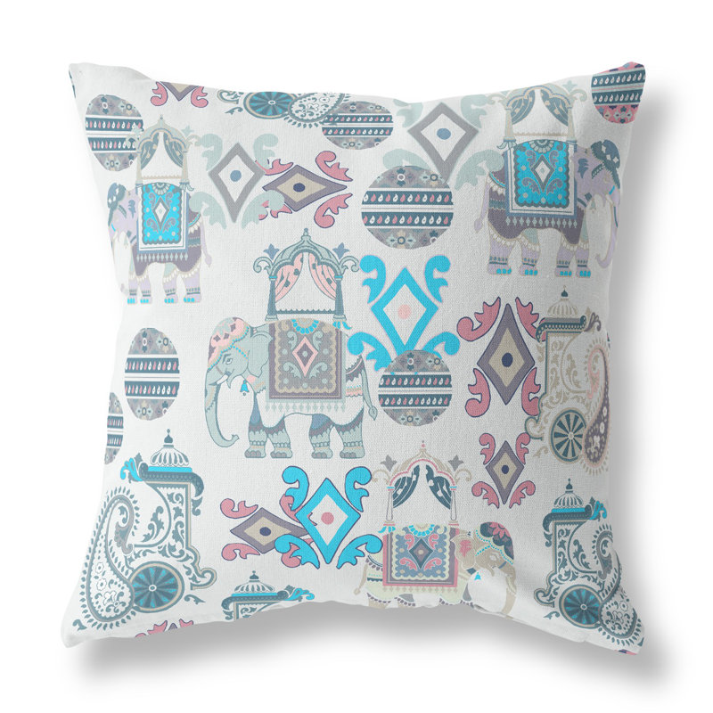 Coussin 18 po x 18 po Broadcloth, Turquoise / floral gris