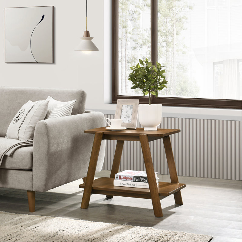 Table de bout avec tablette Mid-Century moderne en bois, finition noyer