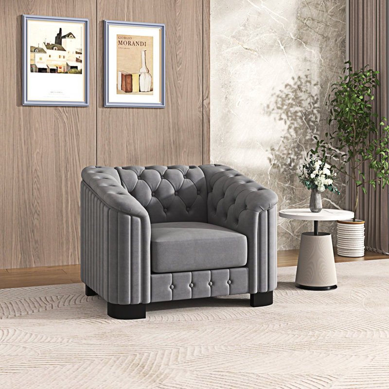 Canapé d'appoint 41,5 po en velours rembourré (y compris le fauteuil), Gris