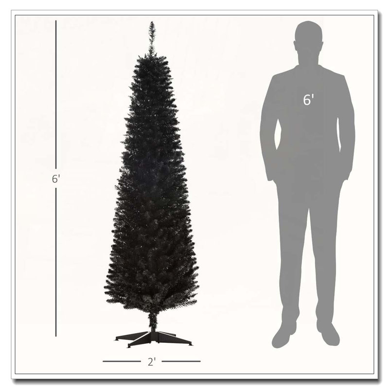 Arbre de Noël mince avec embouts réalistes et support en plastique