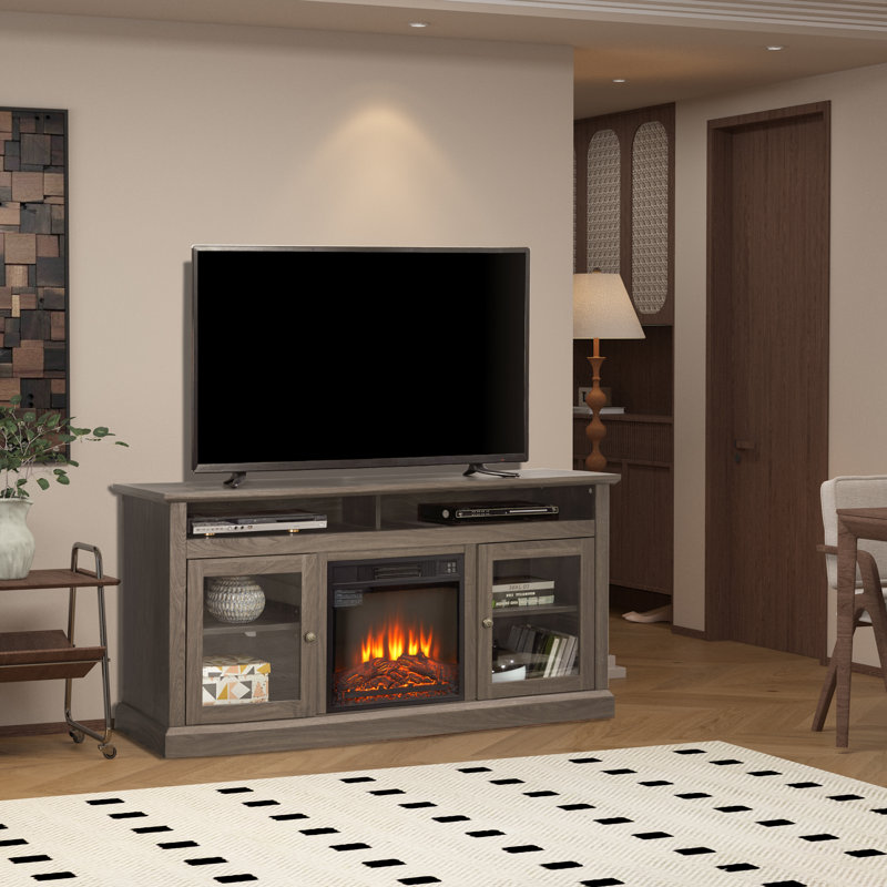 Crédence de rangement avec foyer Robena incluse, Gris foncé
