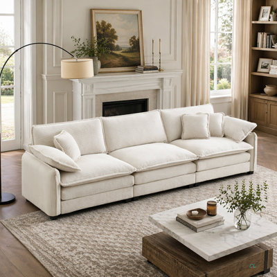Mid-Century Modern 3-Seater Sectional Sofa With 2 Arm Pillows And 3 Throw Pillows Corduroy Fabric