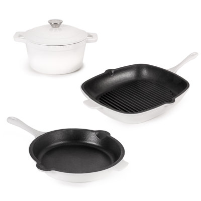BergHOFF Neo 4Pc Cast Iron Set Grill Pan, Fry Pan & 3Qt Dutch Oven