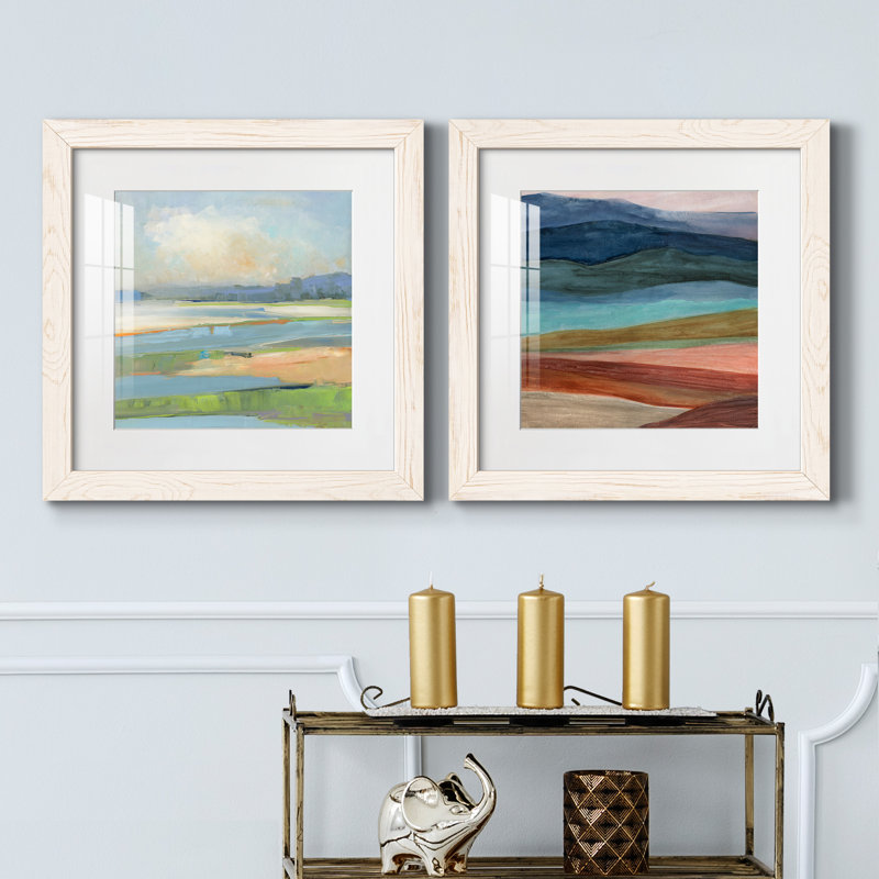 Pastel Coast - ensemble de 2 peintures encadrées, H 20 po x l 40 po x P 1,5 po, Cadre blanc