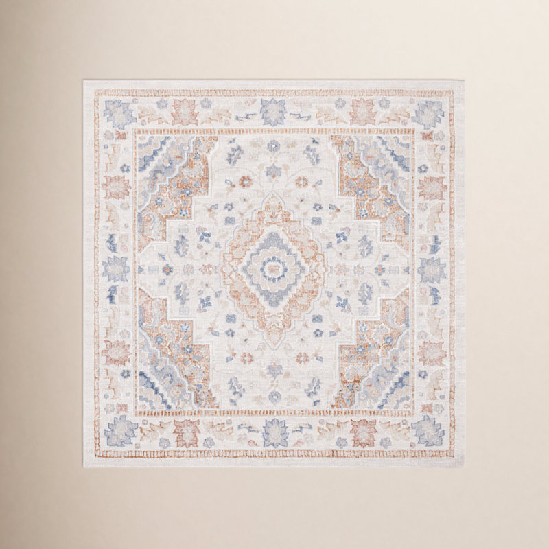 Mayhill Oriental Area Rug in Beige/Rust/Blue, Square 6'7"