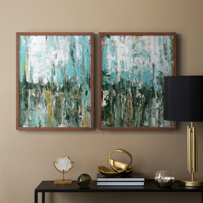 «Abstract Turquoise Forest I», reproduction encadrée de qualité supérieure - prête à être accrochée - aucun clou requis - aucun clou requis