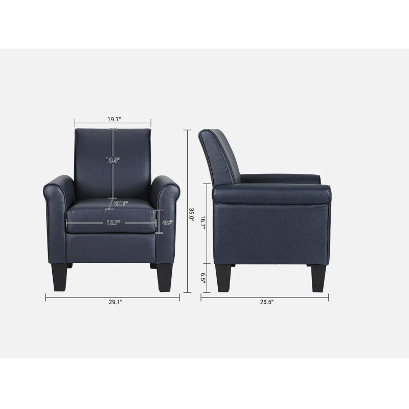 Fauteuil rembourré en similicuir de 29 po Alrun, Similicuir bleu