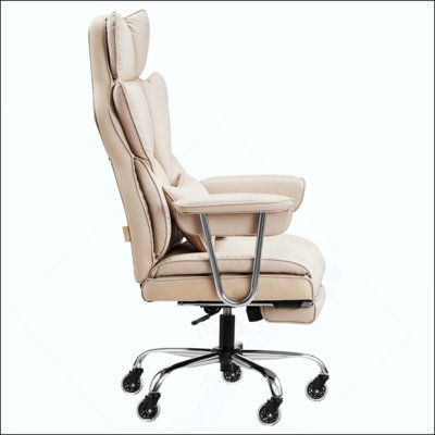 Executive Office Chair With Footrest, 400 Lbs Capacity With Heavy Duty PU Leather Wide Office Chair, Big And Tall Reclining Office Chairs With Lumbar Support, Strong Metal Base Quiet Wheels